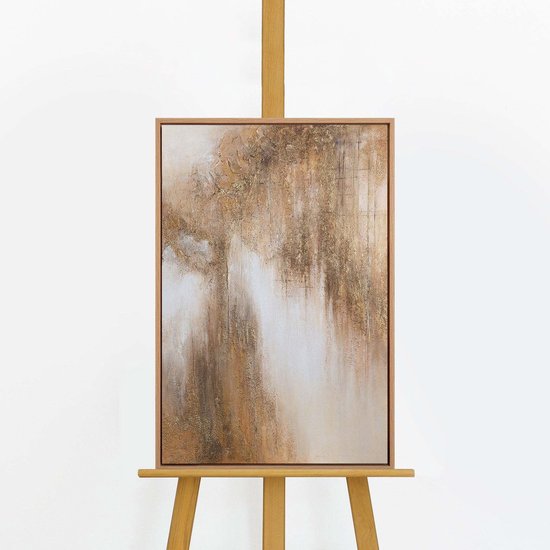 YS Tableau "Brume de miel" - Tableau sur toile peint à la main - Décoration murale abstraite - Beige et or - Peint à la main - Décoration murale salon - Décoration chambre - Accessoires de chambre - Tableaux peints à la main Bois 60x40