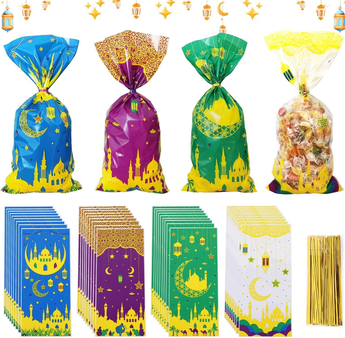 NTHProducts - Eid Mubarak Party Bags - Ramadan Gift Bags - Sterk en duurzaam - Klein formaat - Geschikt voor feestelijke gelegenheden - 100 stuks - Per...