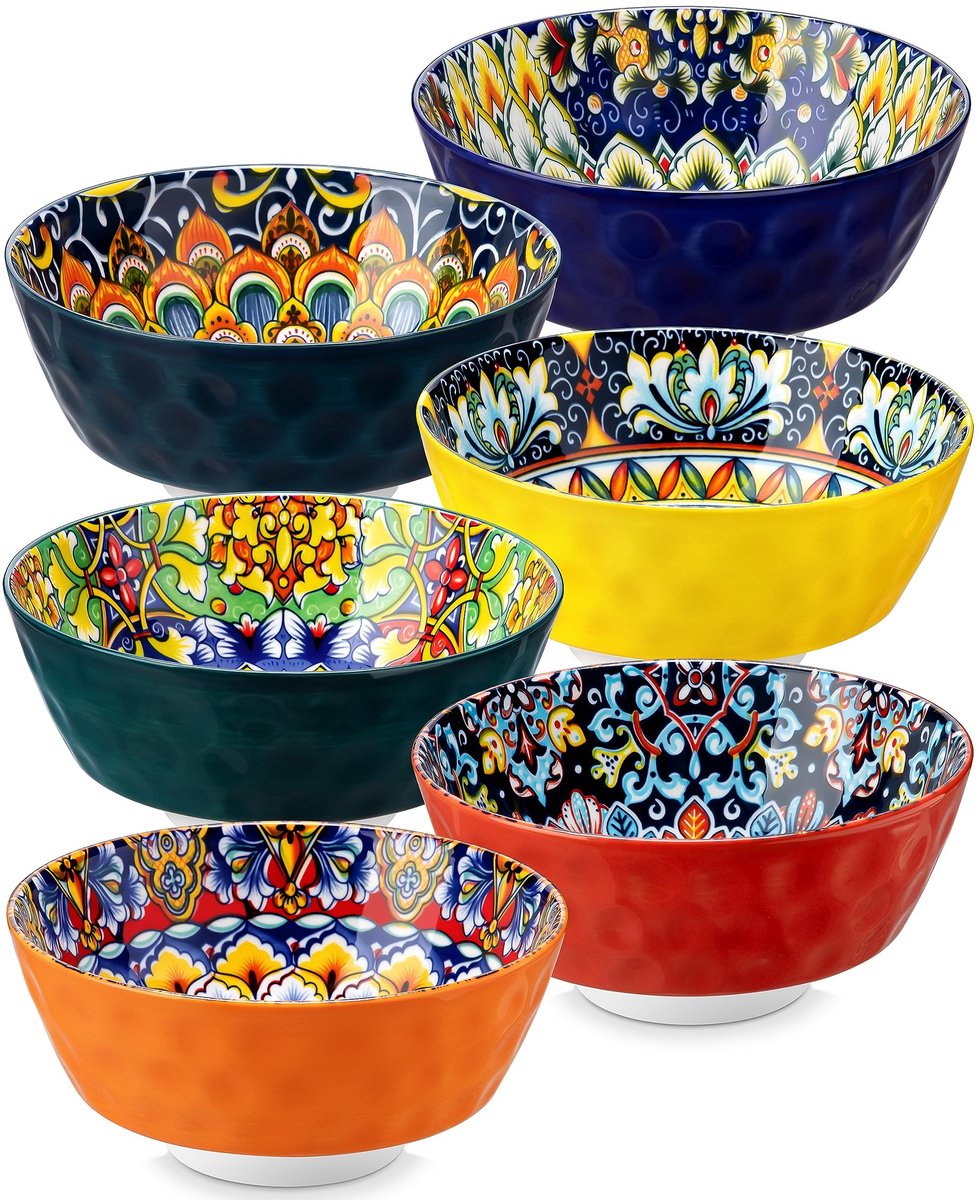 NTHProducts - Cereal Bowl Set - Set van 6 - Porselein - Geschikt voor soep en ontbijt - 26 oz - Vaatwasmachine- en magnetronbestendig
