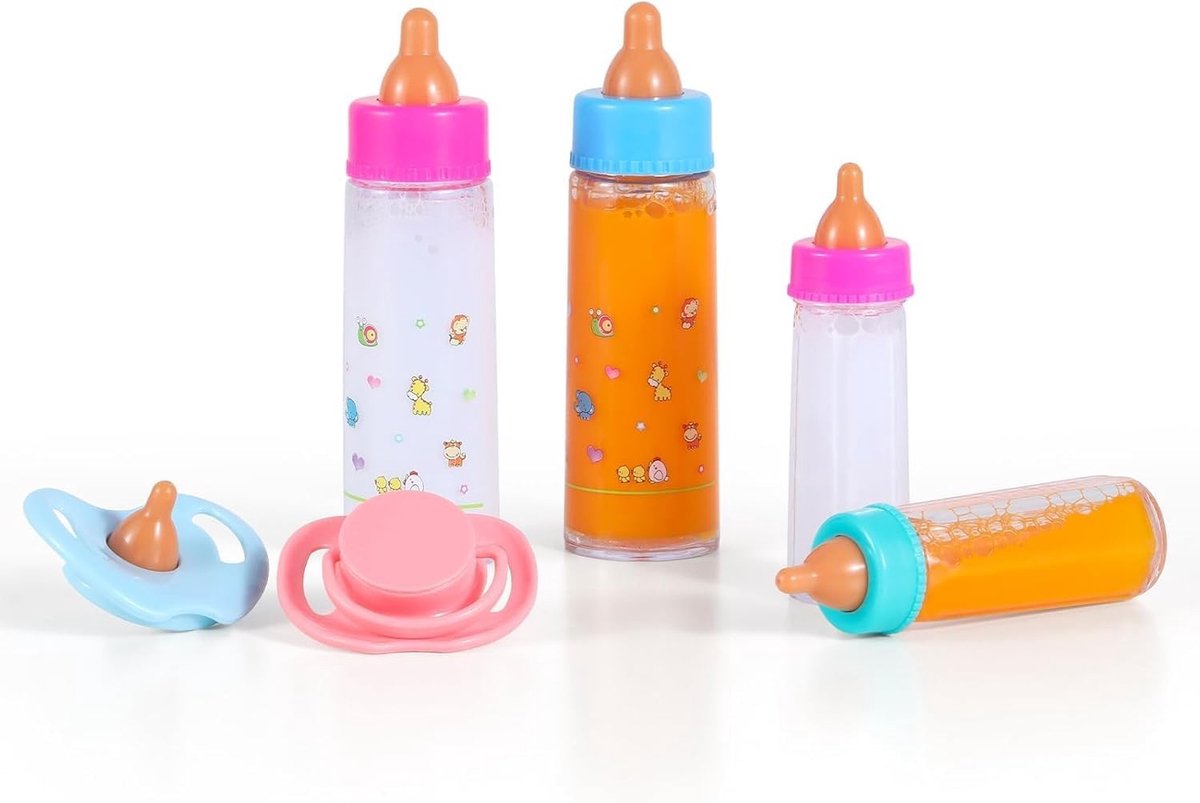 NTHProducts - Poppenfles Set - 4 Stuks - Magische Flessen voor Poppen - Perfect Cadeau voor Kinderen - Inclusief Fopspenen - Ideaal voor Verjaardag en ...