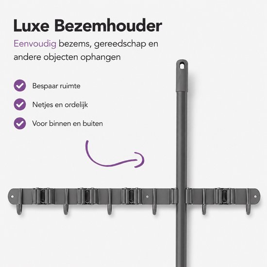 Luxe Bezem Ophangsysteem - Bezemhouder - Opbergsysteem - Ophanghaken - Tuingereedschap - Gereedschap opbergen - Antraciet van Luxe — afbeelding 2