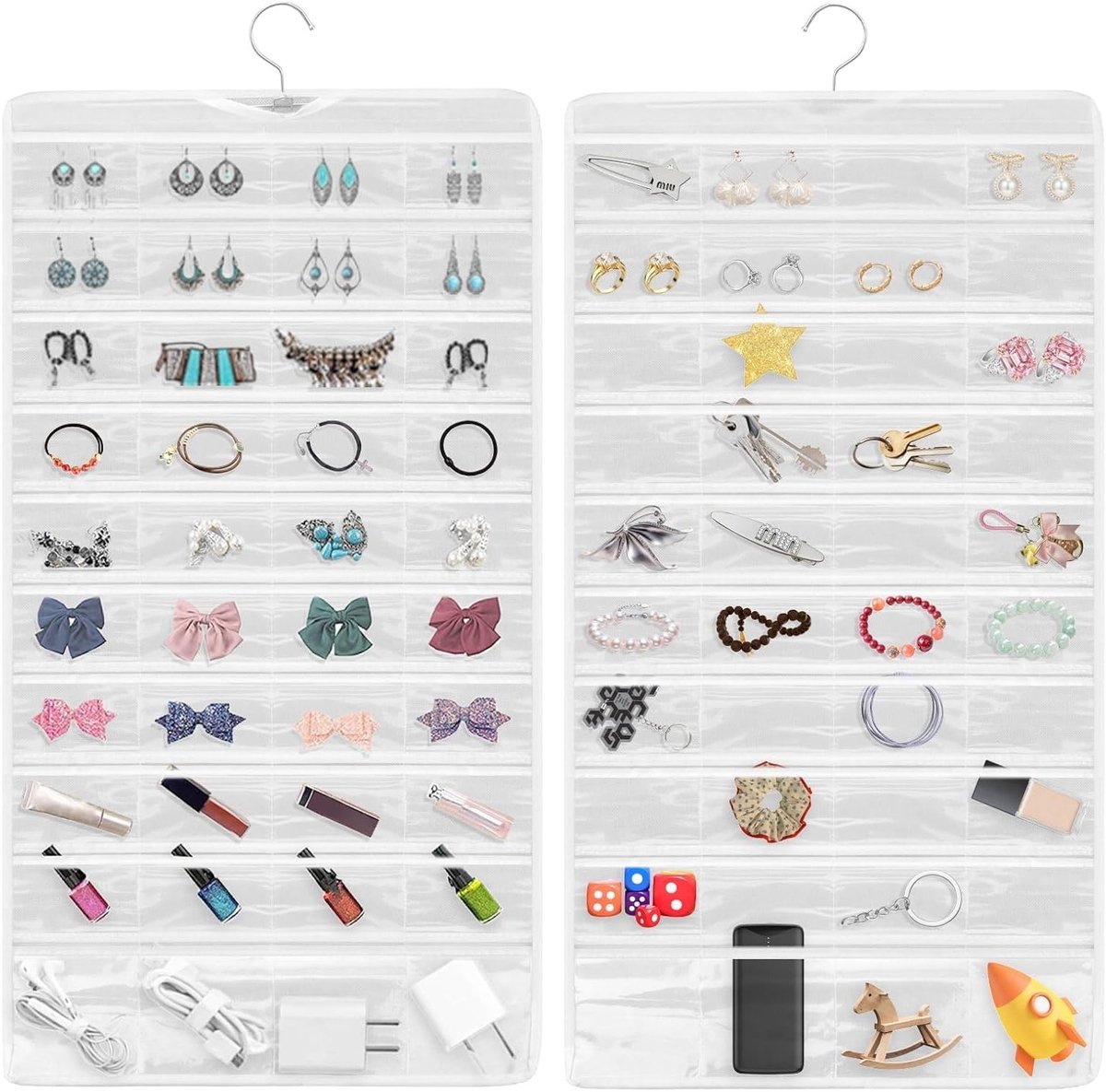 Hanging Jewelry Organizer voor Reizen, Dubbelzijdige Sieradenrol met 80 Pocket, Ideaal voor Opbergen en Organiseren van Sieraden