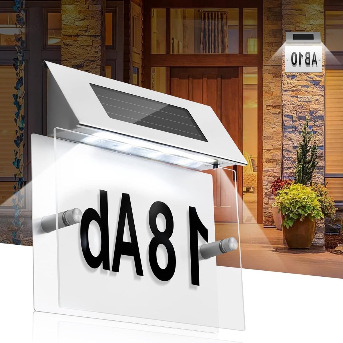 Verlichte Huisnummerplaat met LED Solar Technologie, IP44, Beweging Sensor en Twilight Switch voor Tuin en Deurdecoratie