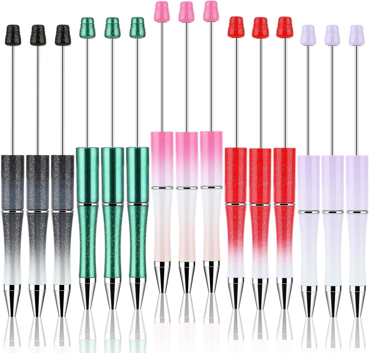 15PCS Plastic Kralen Pennen in Meerdere Kleuren voor Kinderen en Studenten - DIY Balpen met Zwarte Inkt voor School en Kantoor, Leuk voor Volwassenen en Tieners