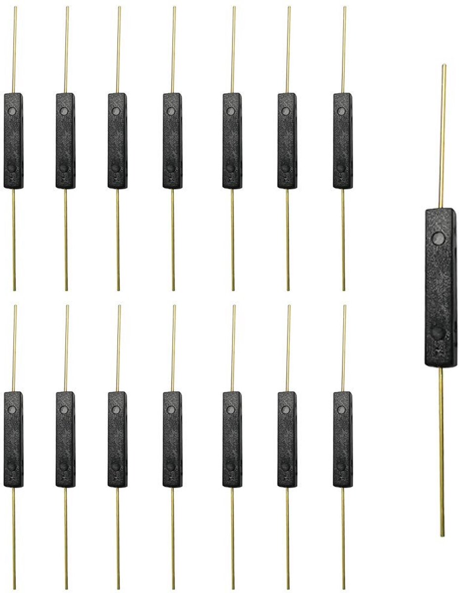 VT Goods - Reed Switch - Magnetische Inductie Schakelaar - 15pcs - 2.5mm x 14mm - Normaal Open - Geschikt voor Panel Mount - Goud/Zwart
