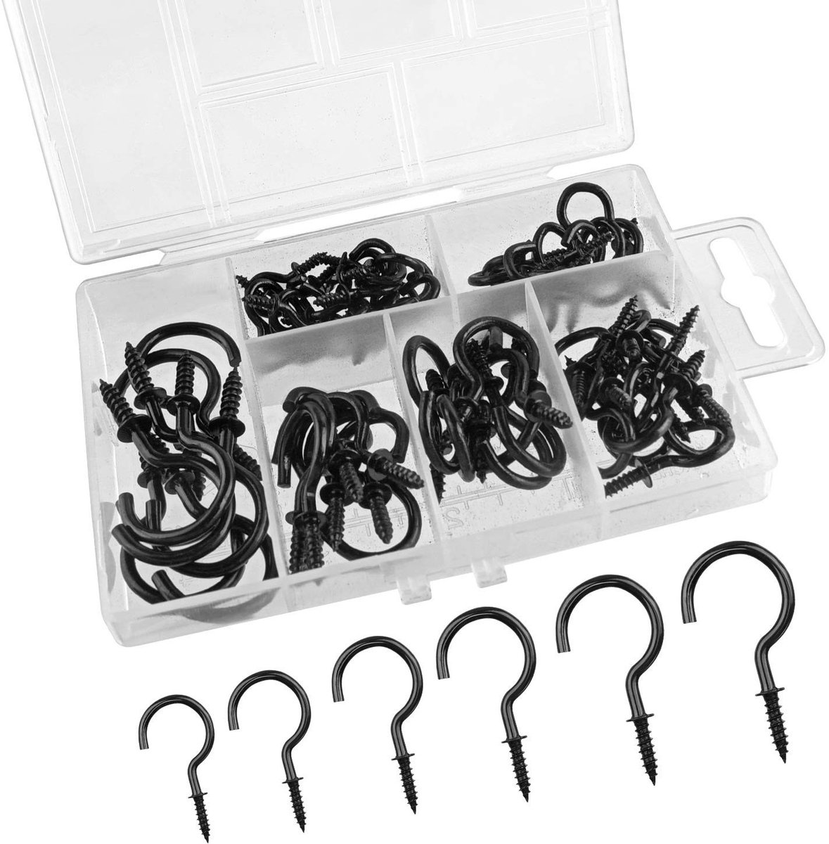 Byshayne - Screw hooks - Decoratief en duurzaam - Zwart - Diverse maten - Perfect voor keuken en kledingkast - 75 stuks