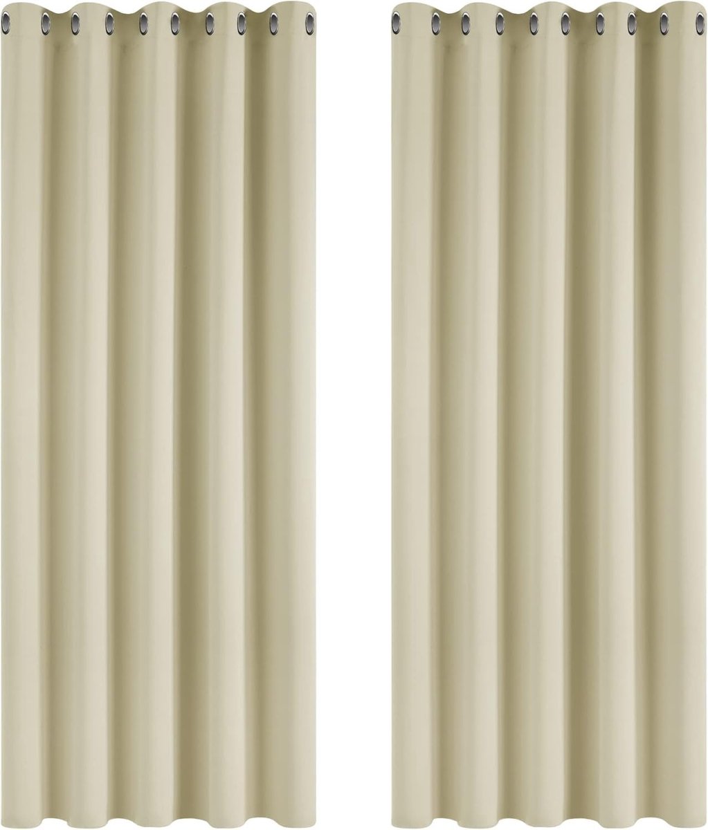 MTTProducts - Blackout Gordijnen - Thermisch - Ideaal voor Slaapkamer en Woonkamer - Donker Beige - Makkelijk te Monteren - 2 Stuks
