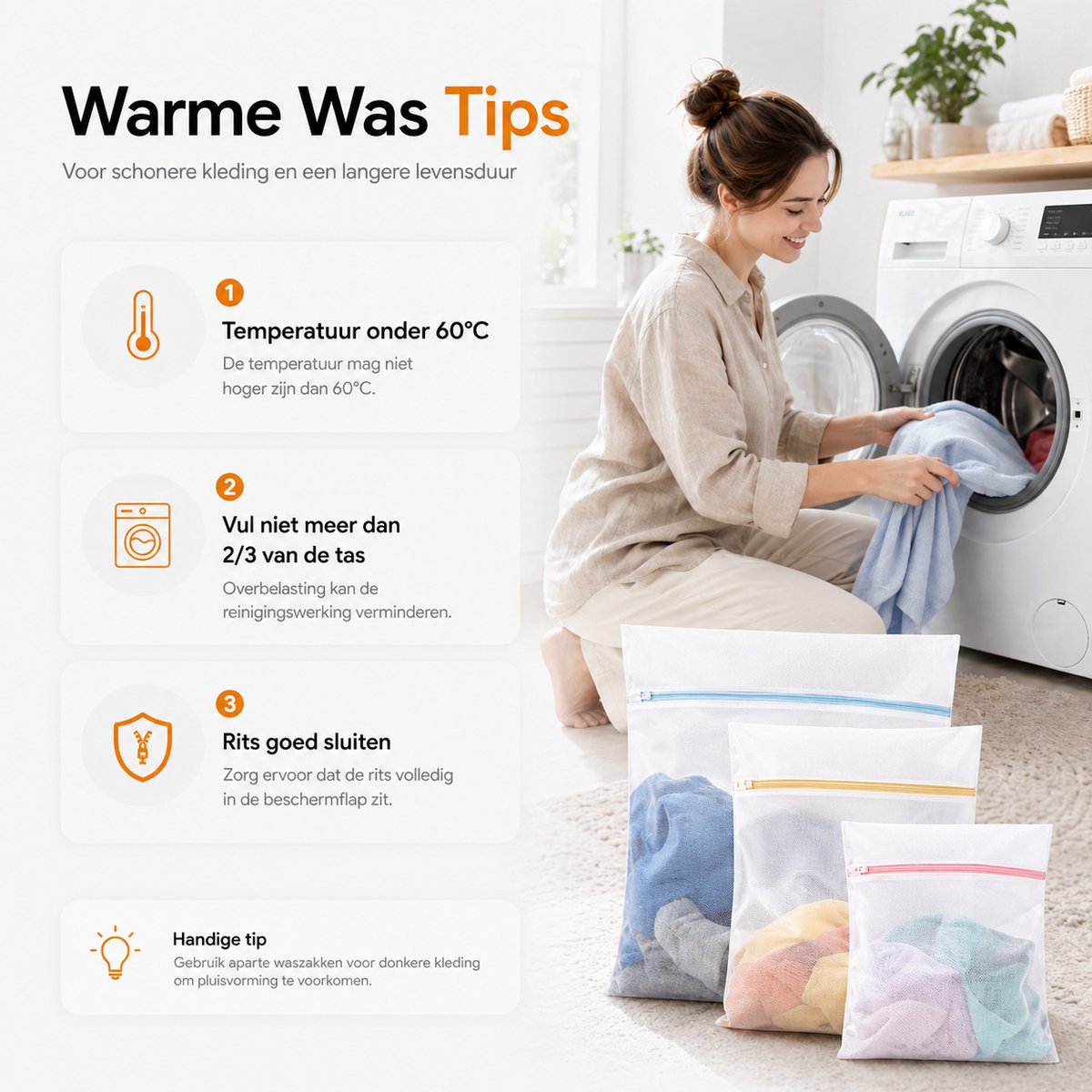BOTC Waszakken - Wasnetten - Set van 6 - Bescherm je Wasgoed en Wasmachine - Transparant/Wit — afbeelding 3