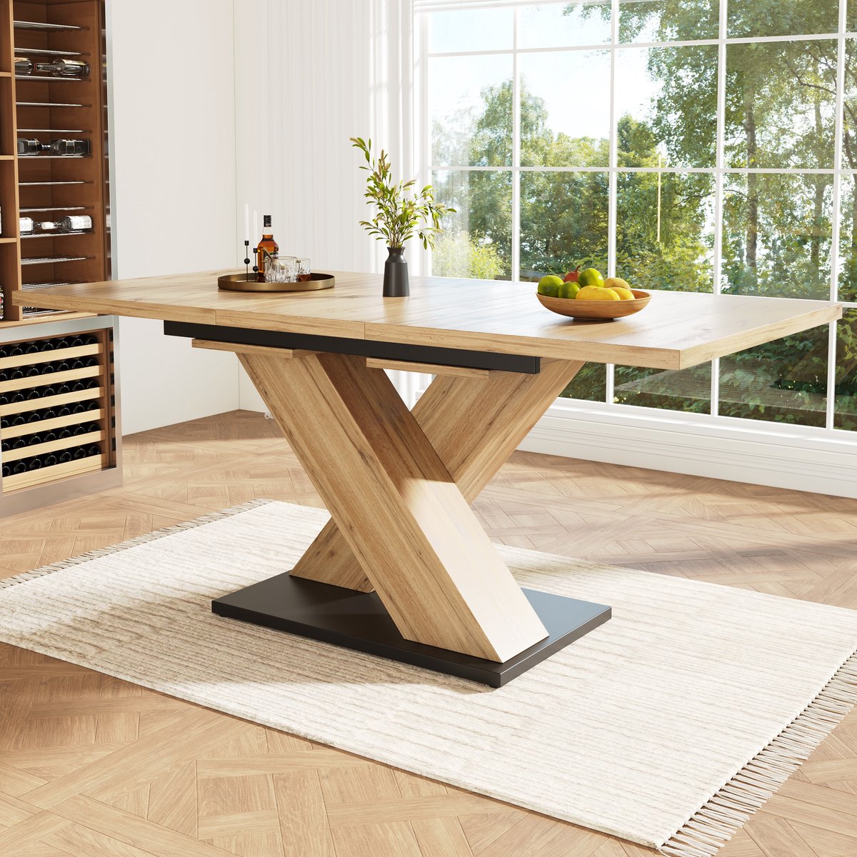 FloraGrace Eettafel - Uitschuifbaar Voor 6-8 Personen - Keuken En Woonkamer - MDF Houtkleur - 119-158,5x80x75 Cm