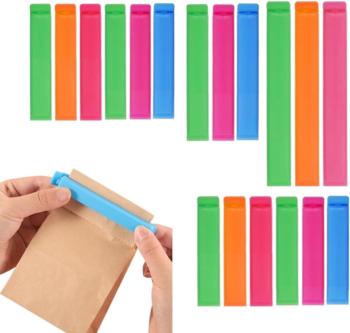 Set van 18 Sluitclips voor Zakjes, Diverse Maten 8/11/13/18 cm, Ideaal voor Vriezer, Snacks en Verpakkingen
