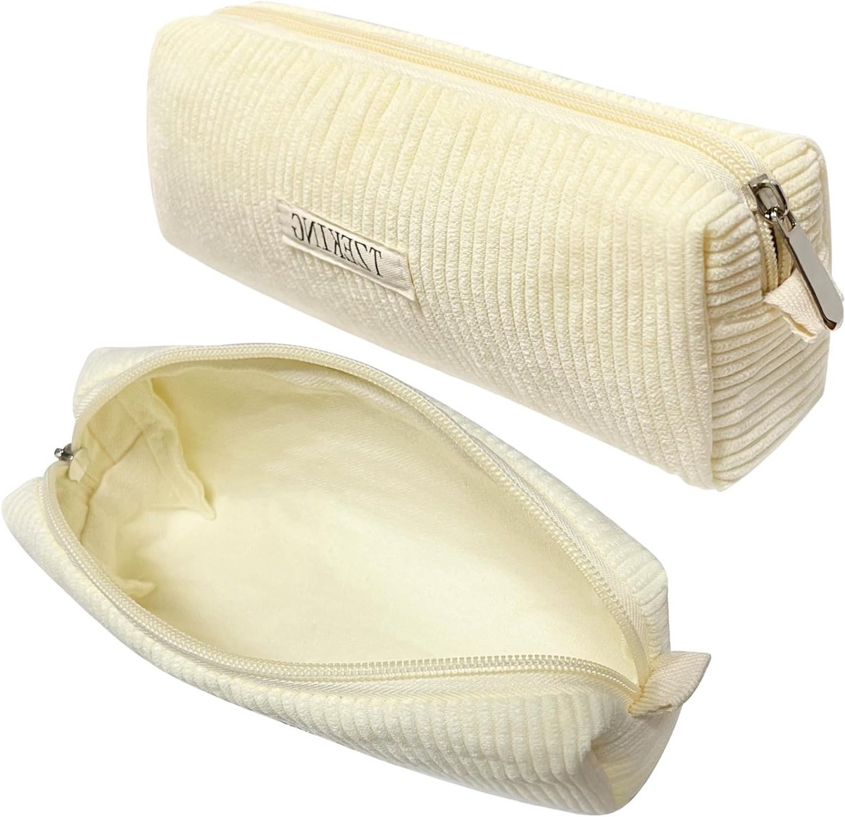 Ribbelvelours Pennenzak voor Meisjes en Tieners - Eenvoudige Pennenzak, Make-up Tas en Bureau Organizer in Melkwit - Perfect voor School en Kantoor