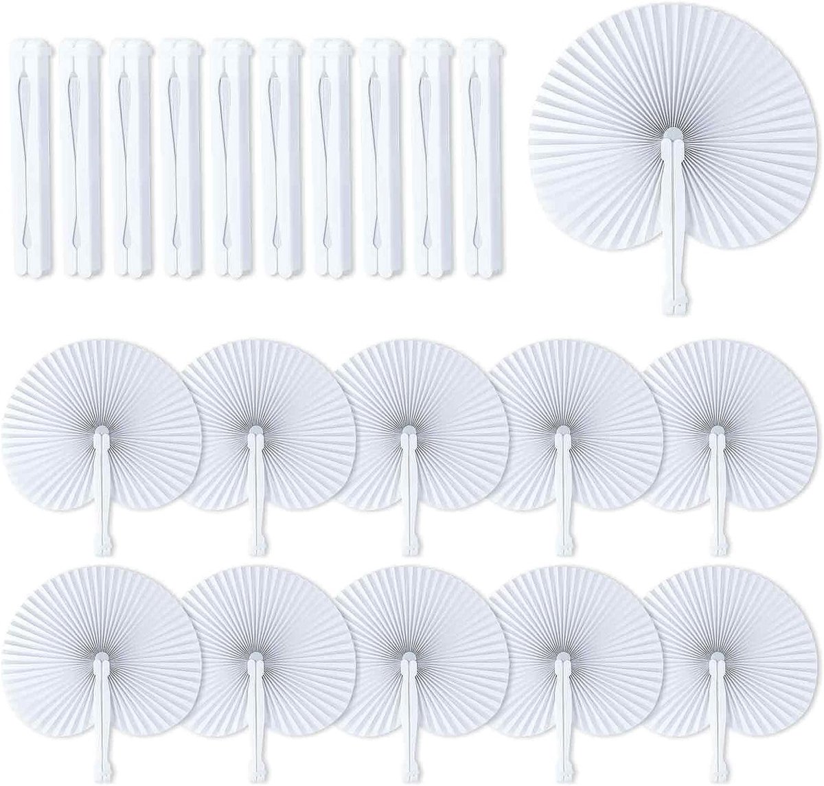 72 Stuks Opvouwbare Papieren Ventilators van 25 cm, Witte Handventilators voor Zomer, Bruiloft en Verjaardagsfeestjes