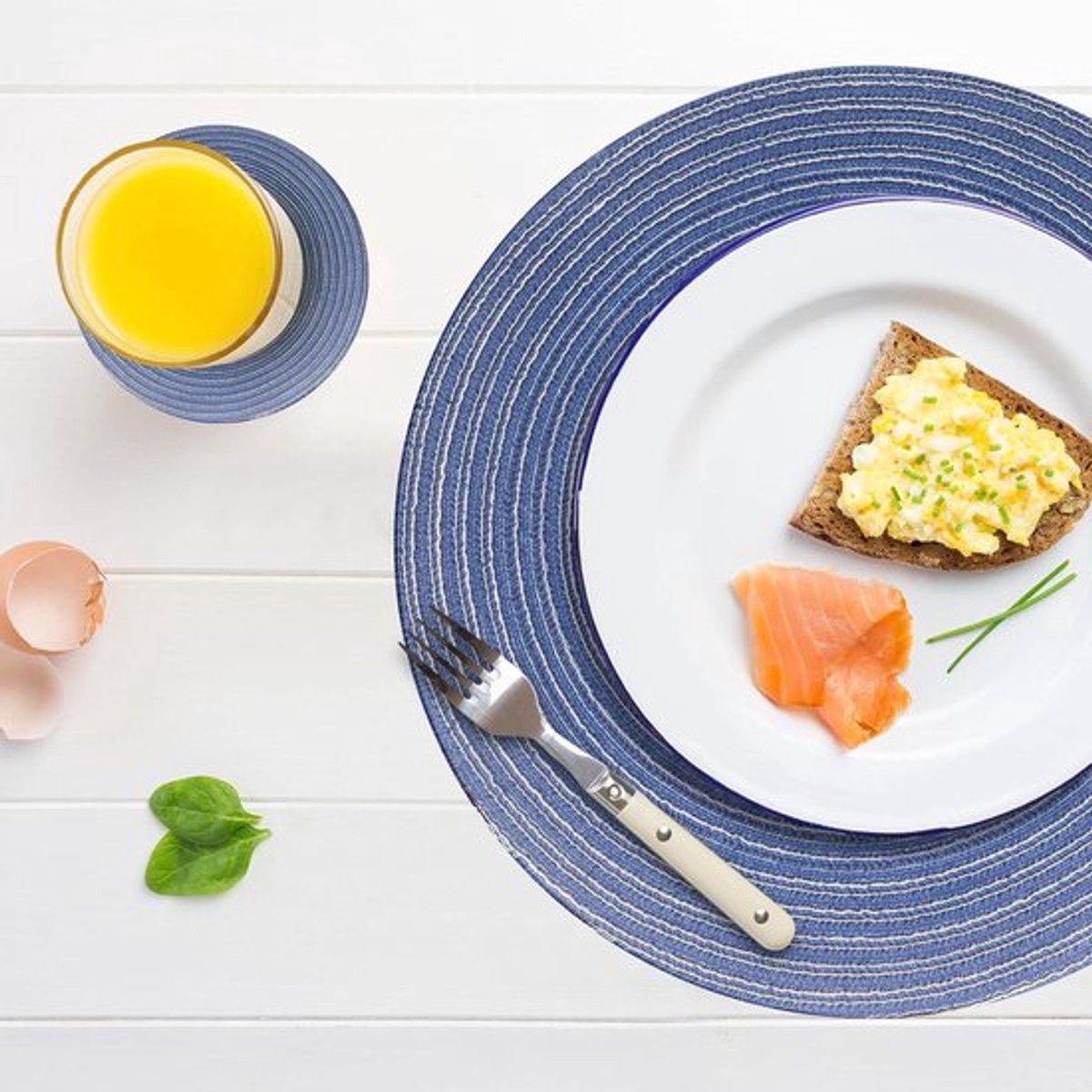 Geweven ronde placemats en onderzetters set voor keukentafel - 8-delige set - Blauw