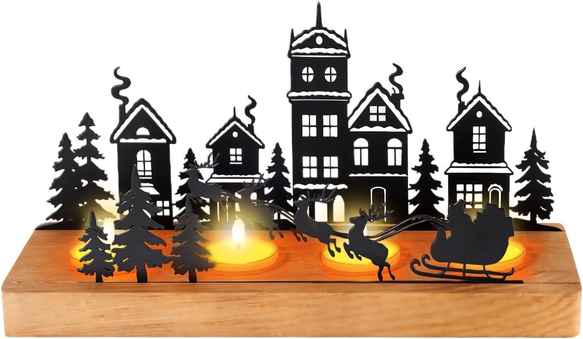 Adventskrans Kandelaar voor Theelichten, Metalen Kaarsenstandaard en Houten Houder, Decoratie voor Kerst en Feestdagen, Stijlvolle Tafeldecoratie voor een Warme Sfeer