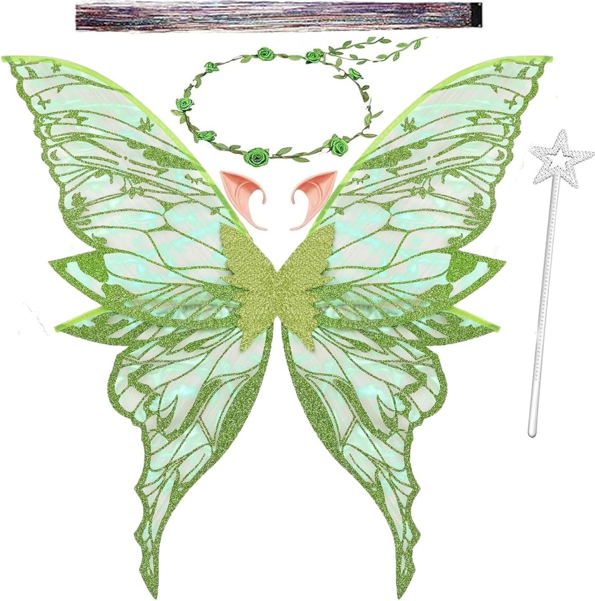 Betoverende Vlinder Kostuum met Elf Oren, Prinsessen Vleugels, Feestelijke Sterren en Toverstokken voor Carnaval, Halloween en Verjaardagen
