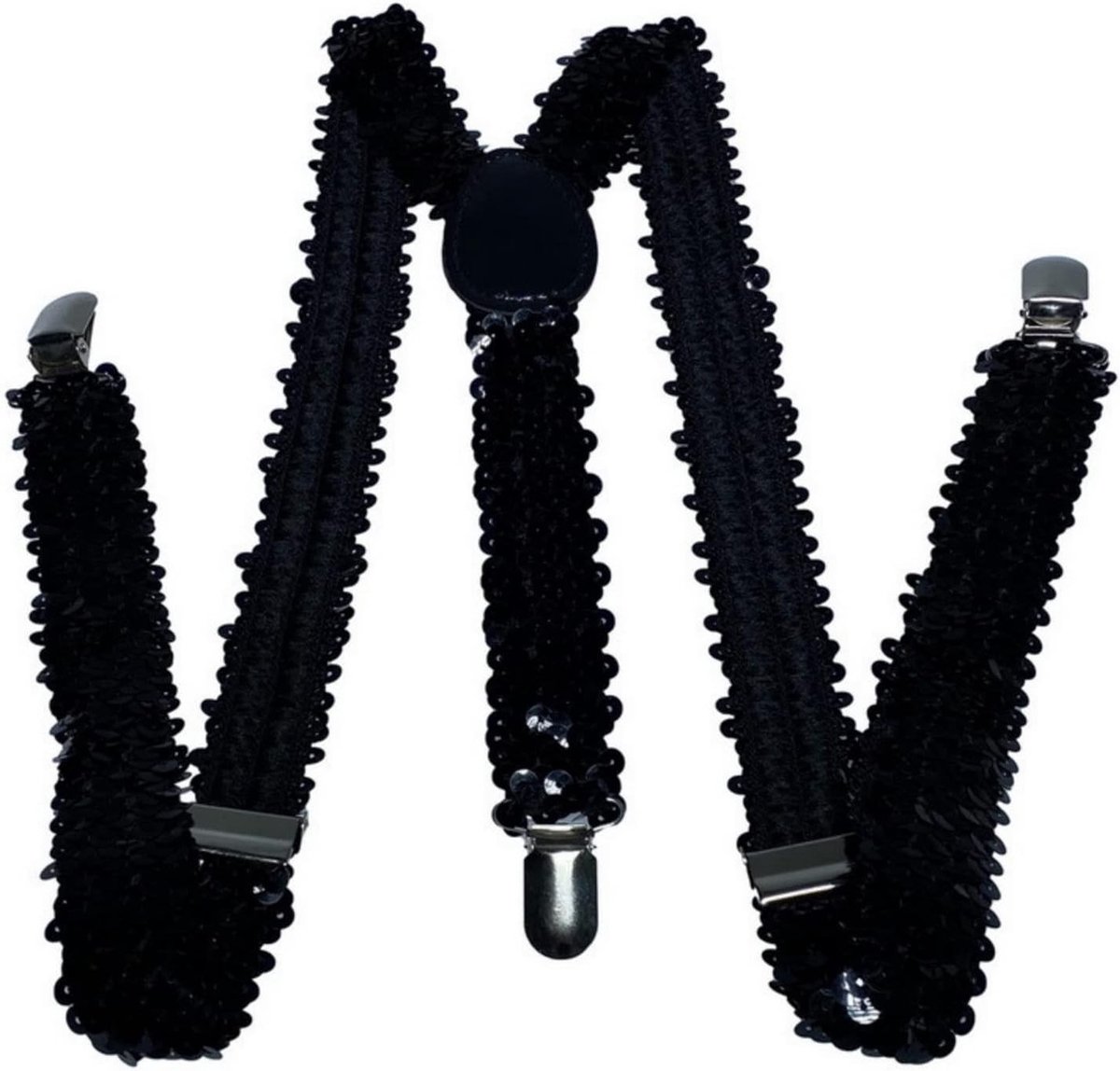 Unisex Sequin Suspenders met Elastische Y-Back en Sterke Clips voor Kostuumaccessoires - Zwart, One Size, Perfect voor Feestjes en Evenementen