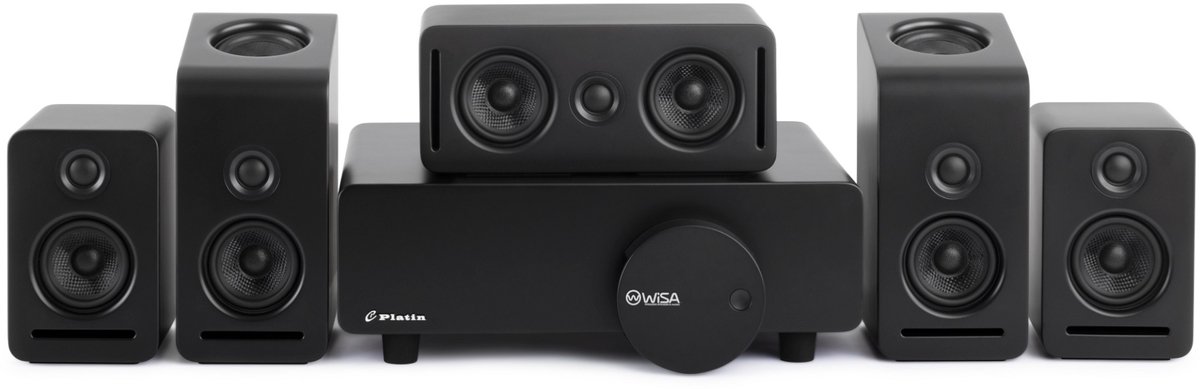 Re-purelife® 5.1.2 draadloos Dolby Atmos homecinemasysteem Monaco - 360° surround sound, up-firing speakers, WiSA low latency, afneembare speakerroosters, zwart 43.7×36.3×49.5 cm