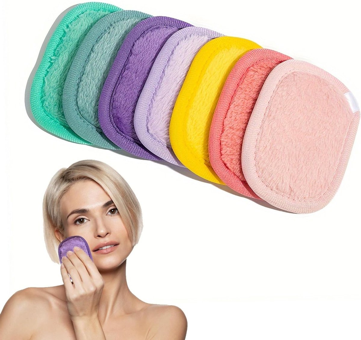 Herbruikbare Flanellen Makeup Pads Set van 7 Stuks met Waszak - Zachte Katoenen Pads voor Huidverzorging, Geschikt voor Alle Huidtypes, Duurzaam en Milieuvriendelijk