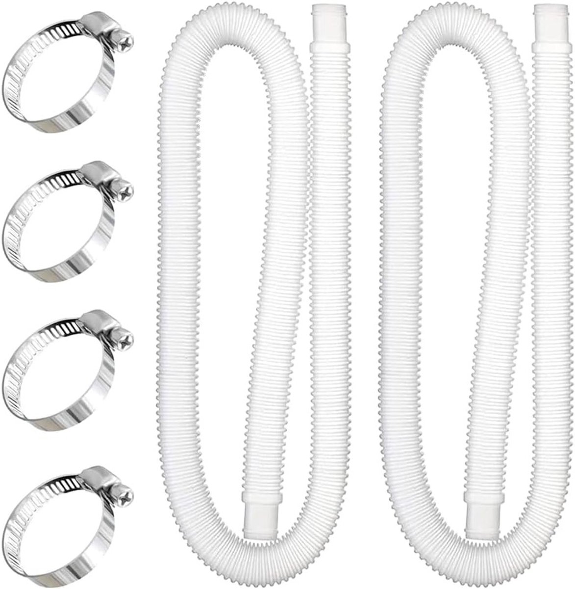 Vervangslang voor Zwembaden 32 mm - 2 Stuks van 1 m met 4 Metalen Klemmen - Duurzame Slang voor Boven Grond Zwembaden en Accessoires