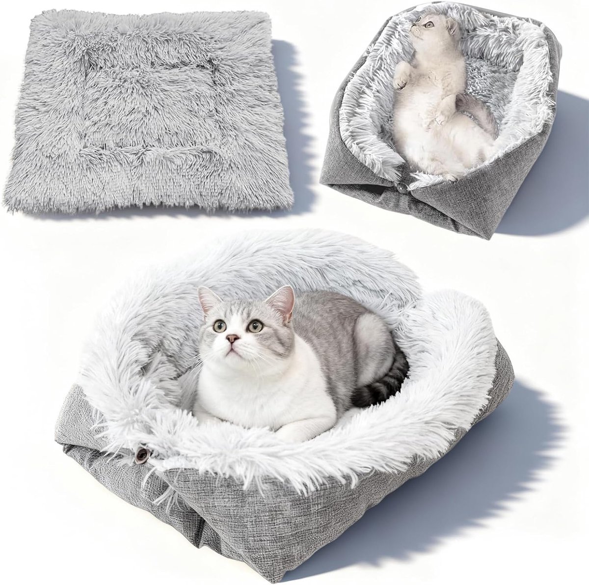 JeiibrZui Grijze Pluche - 52x60cm - 2-in-1 Convertibel - Wasbaar Kussen voor Kat en Kleine Hond