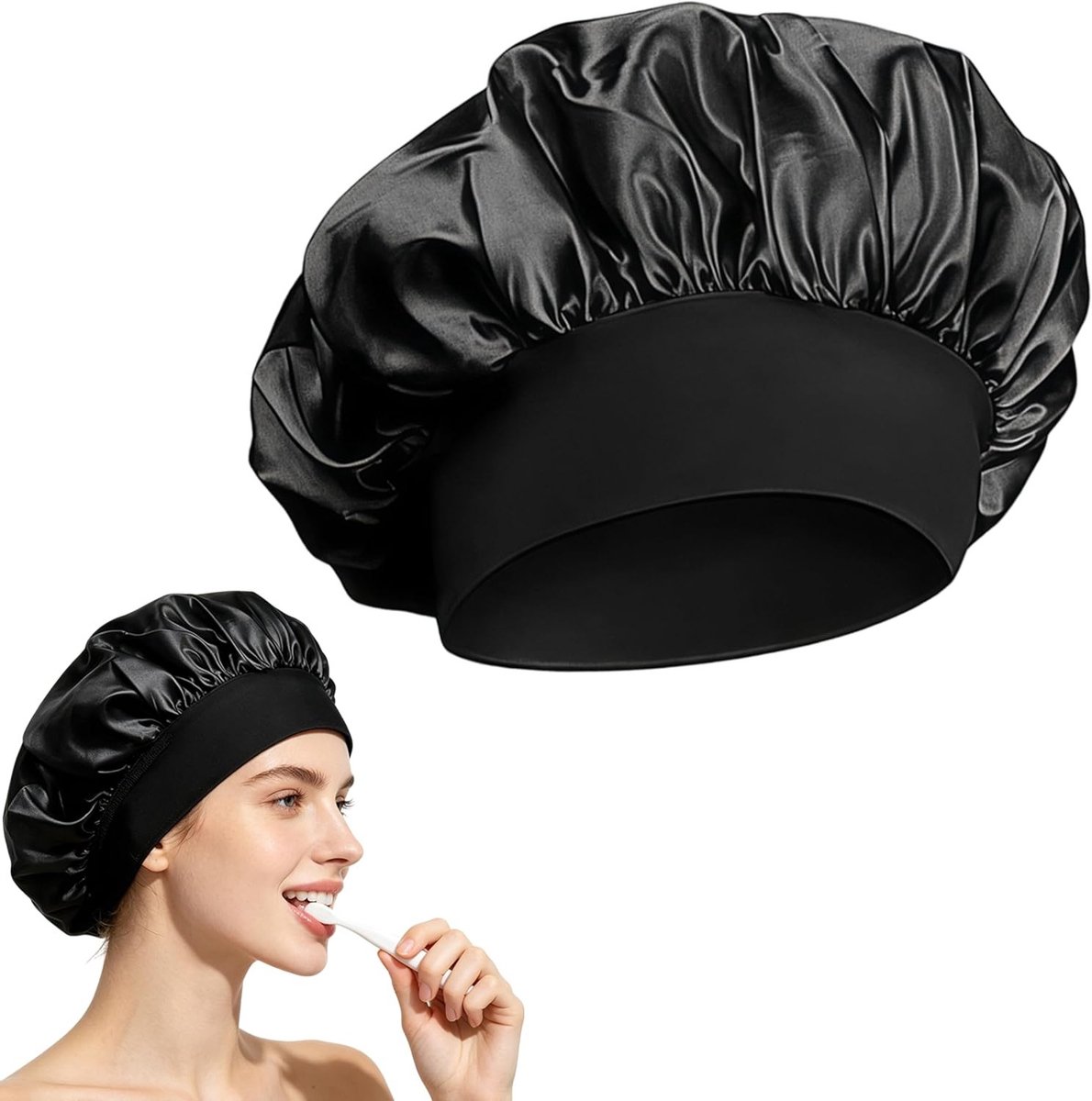 Zijde slapen met een satijnen haarkap voor dames en heren, dubbellaags bonnet voor krullend haar, zachte nachtmuts met brede elastische band en haarbescherming