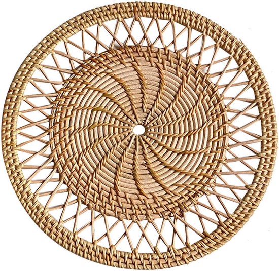 Wandmand Rotan - Wanddecoratie Geweven - Natuurlijk Vlechtwerk - Scandinavisch Design - Handgemaakt Riet - 30 Cm Diameter - 1 Stuk Voor Woonkamer Slaapkamer Hal