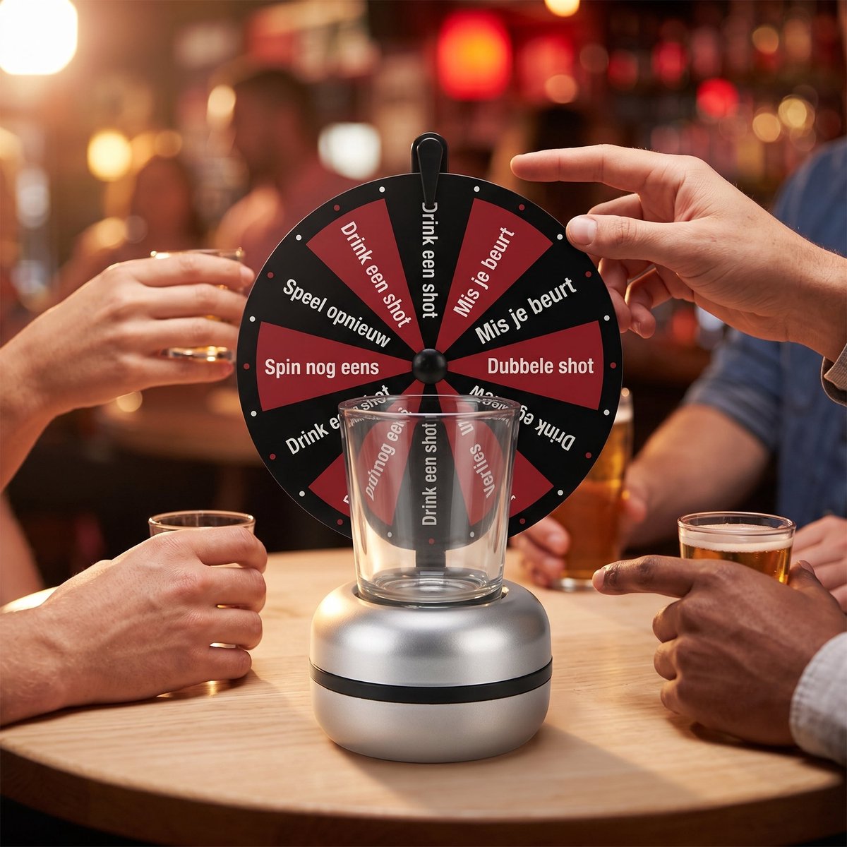 Cheqo® Drankspel Wheel of Shots - Drinkspel met Shotglas en Draairad - Shot Spinner - Draaiwiel - Partyspel voor Vrijgezellenfeest - Gezelschapsspel - Casino - Spin the Shot - Drank Spel - Cadeau voor Volwassenen - Shotjes - Drinking Game