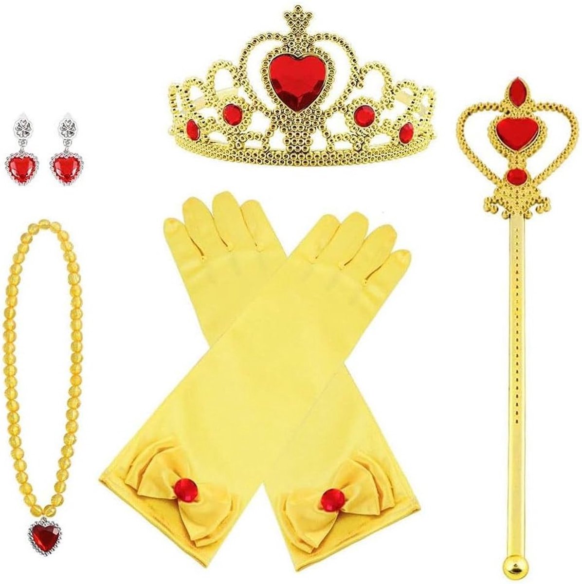 Prinses kostuums accessoires voor meisjes, sieraden, Elsa kroon, toverstaf, handschoenen en oorbellen voor een betoverende verkleedervaring
