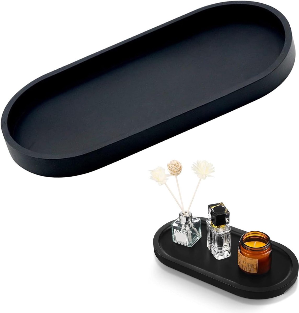 Elegante Zwarte Siliconen Ovale Dienblad - Waterdicht en Antislip Decoratief Bord voor Bad