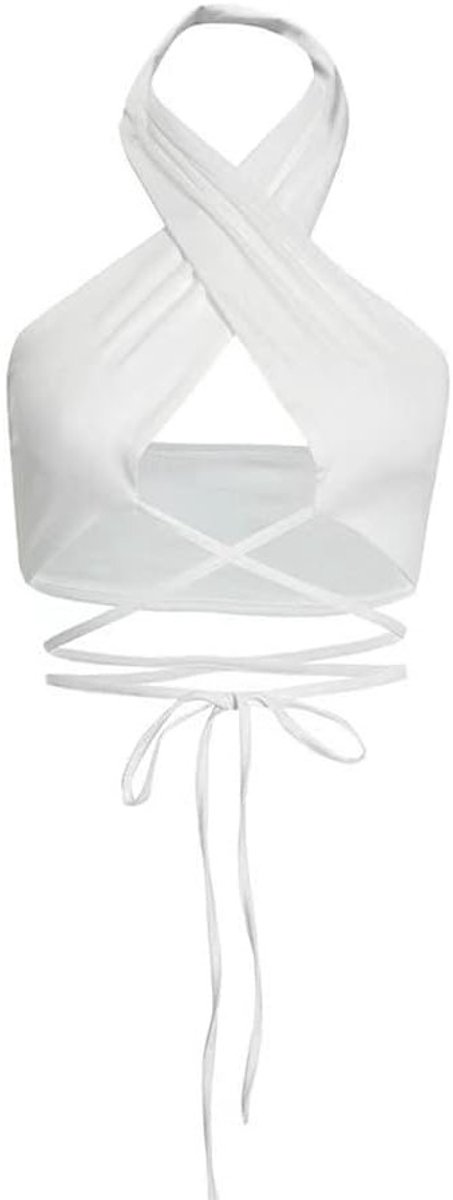 Halter Crop Top met Kruisbanden en Ruffles, Mouwloos, Ideaal voor Zomer, Casual en Modieuze Cami Top