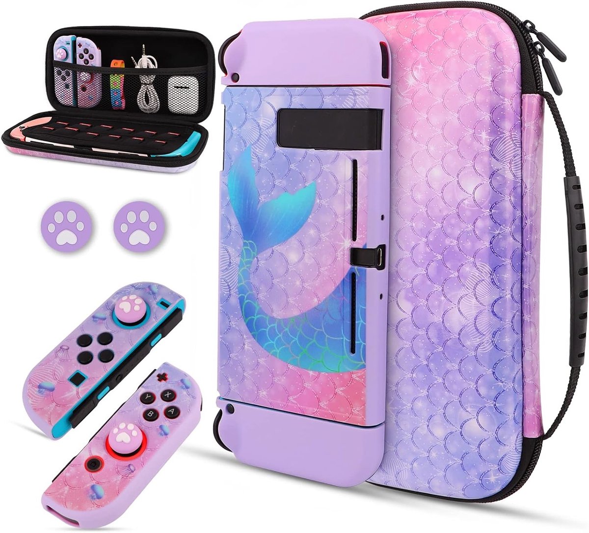 Mermaid Draagtas voor Nintendo Switch - Beschermende Harde Hoes met Handvat voor Console Accessoires - Ideaal voor Reizen en Opslag