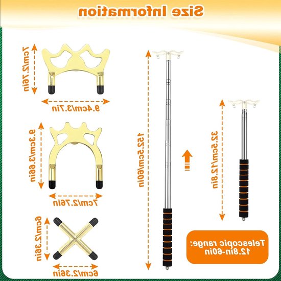 Accessoires voor biljarttafels met 3 verwisselbare messing brugkoppen, 12.8~152.4cm uitschuifbare keu verlengstang en houder voor een optimale snookerervaring — afbeelding 4