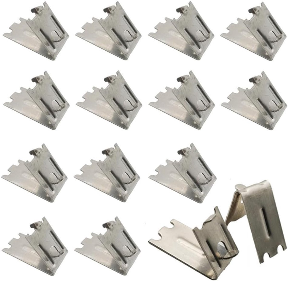 Verpakking van 25 stuks: klemmen voor koelkastplanken, klemmen voor vriezerplanken, plankdragers voor koelkastplanken, roestvrijstalen haken, klemmen voor koelkastplanken.