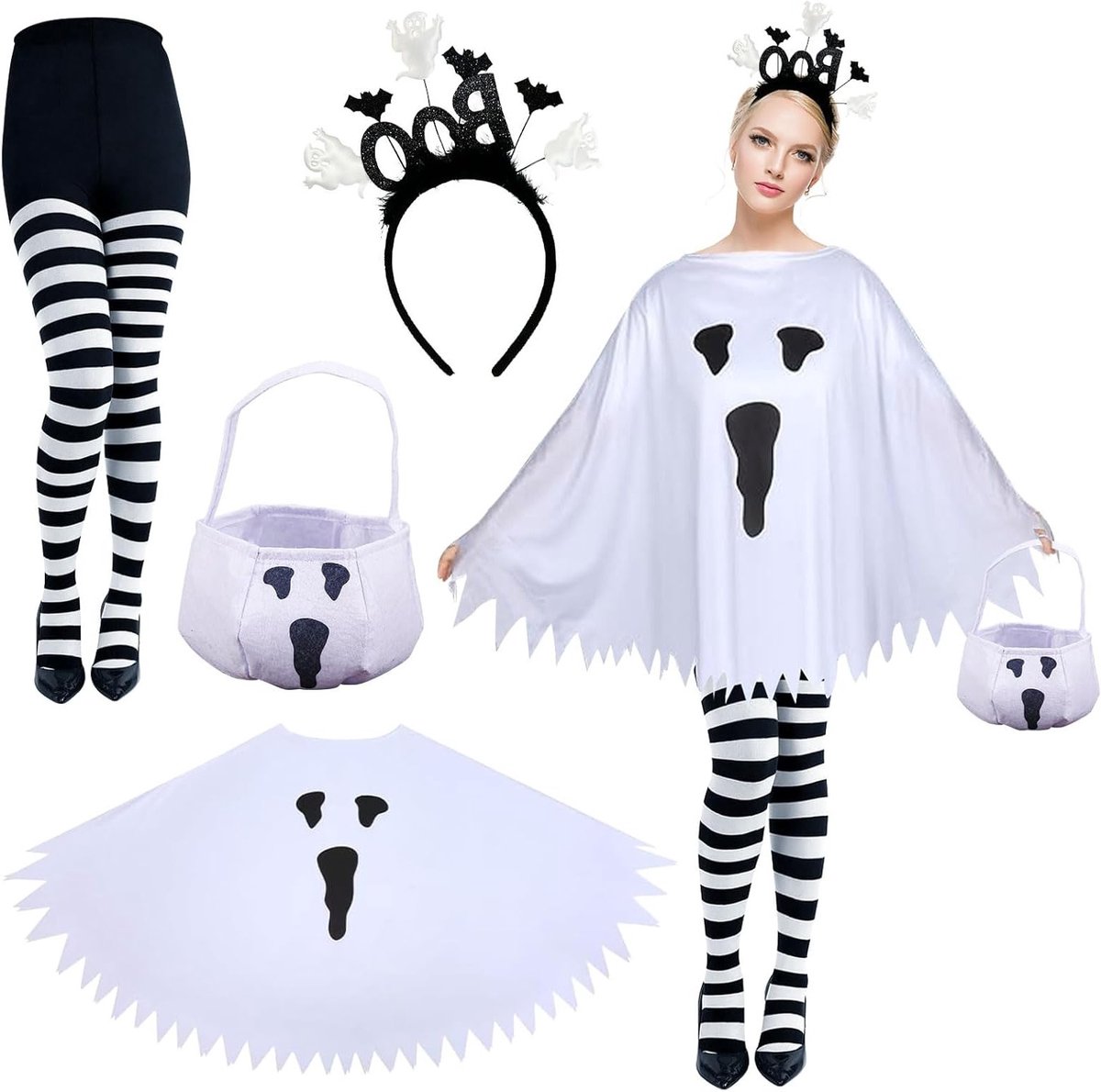 Spookachtig Halloween Kostuum voor Vrouwen met Witte Cape - Perfect voor Carnavalsfeesten, Maskerades en Themafeesten