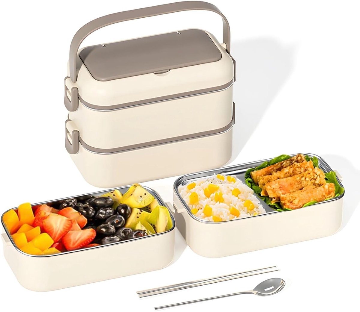 Extra grote roestvrijstalen lunchbox, magnetronbestendig, met lepel en eetstokjes, veelzijdige bento box voor werk of school, ideaal voor maaltijden onderweg