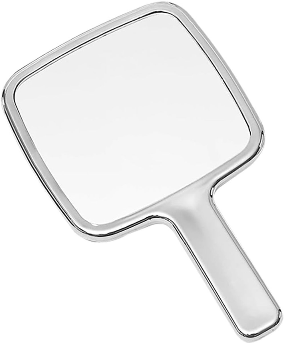 Handspiegel met Handvat, Vierkante Vanity Spiegel van Gegalvaniseerd Metaal, Compacte Vintage Reis Spiegel voor Vrouwen en Meisjes, Zilver, Hoge Resolutie Make-up Spiegel, Perfect voor Dagelijks Gebruik en Reizen
