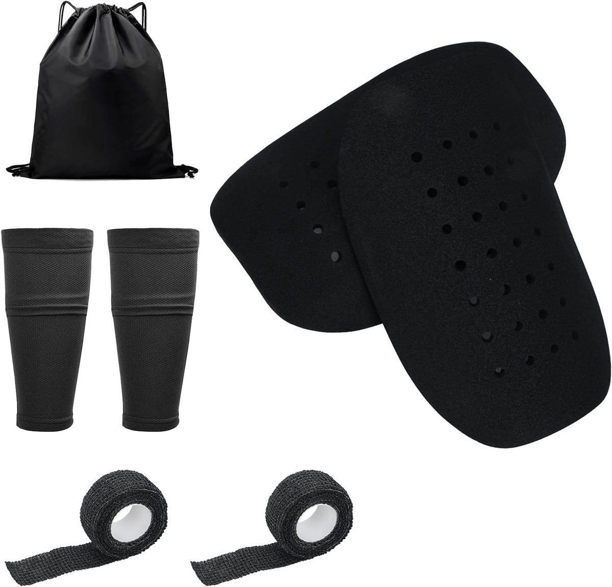 Ademende Scheenbeschermers voor Kinderen en Volwassenen - Inclusief Beschermende Sokken en Elastische Bandages - Ideaal voor Voetbal en Sportactiviteiten - Maat Klein 9 x 14 cm