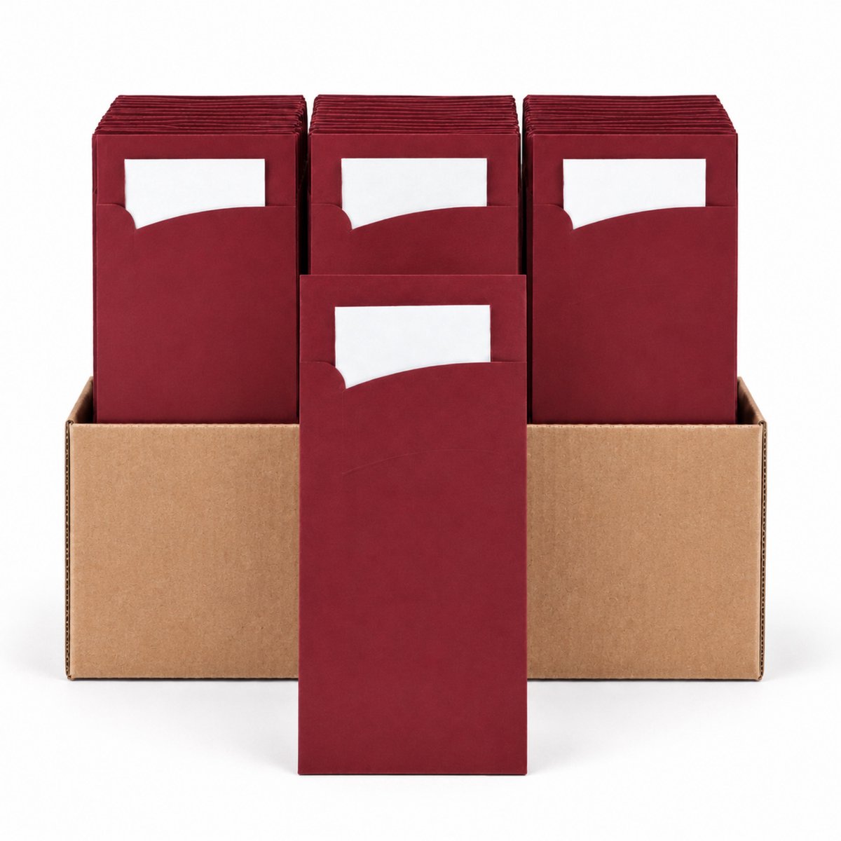 NaturaSterk Luxe Bestekzakjes Bordeaux – 600 Stuks – Bestekpochette met Witte Servet – Biologisch Afbreekbaar – voor Horeca, Catering, Diner & Festival
