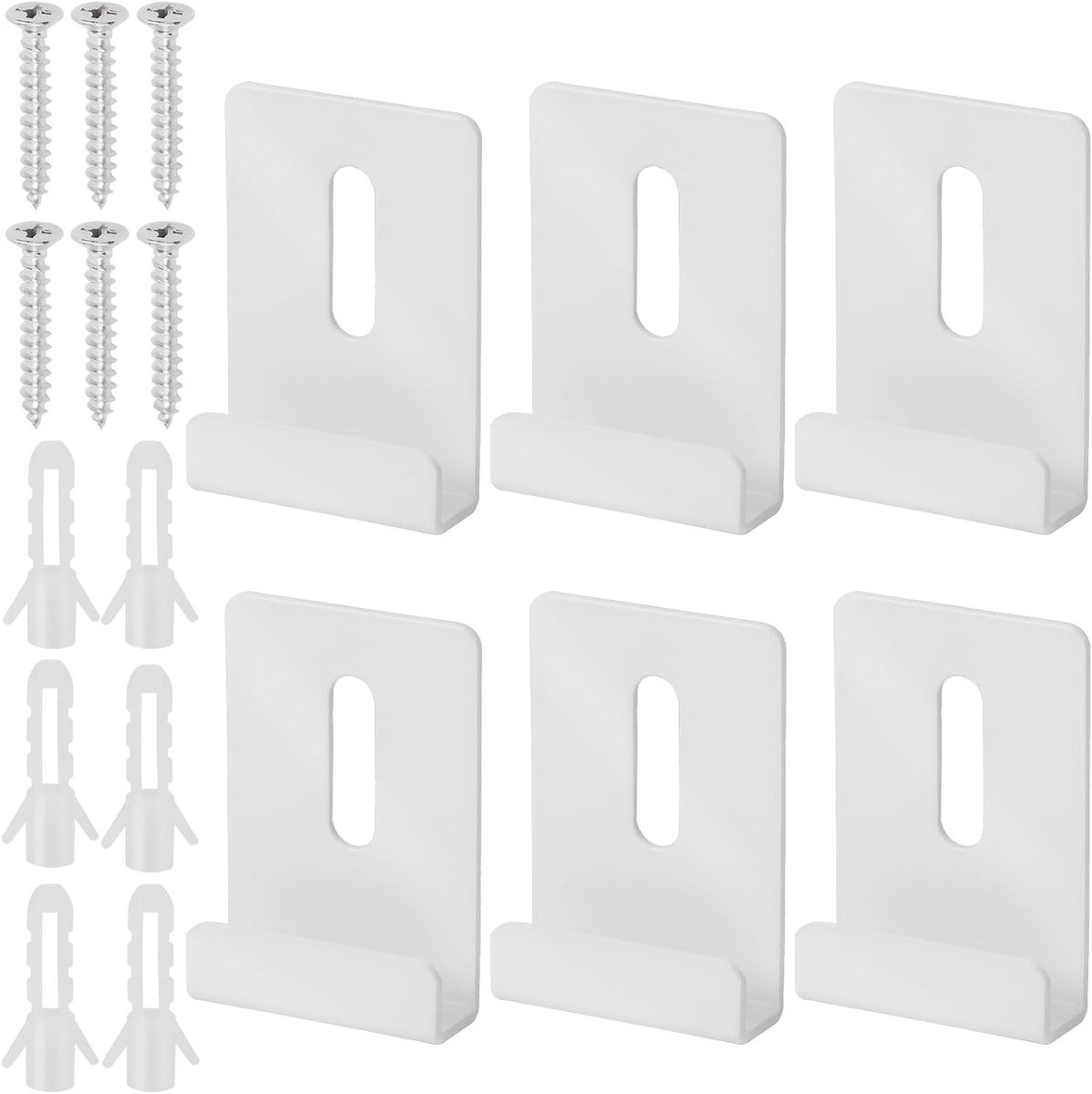 Set van 6 Witte Metalen Spiegelclips met Schroeven voor Zware Spiegelbevestiging, Ideaal voor Wandmontage en Frameloze Spiegels