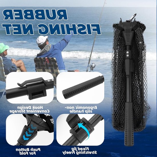 Vouwbaar Schepnet met Rubber, Telescopisch, 90 cm - Ideaal voor Forel, Karper en Snoekbaars Vissen — afbeelding 3