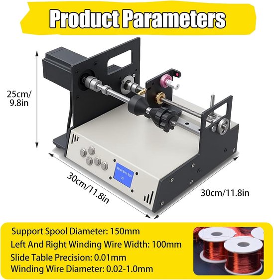 Automatische Wikkelmachine - Spoelwikkelaar Draad - Precisie Wikkelen - Instelbaar Toerental - Tot 10cm Breed - Zwart — afbeelding 4
