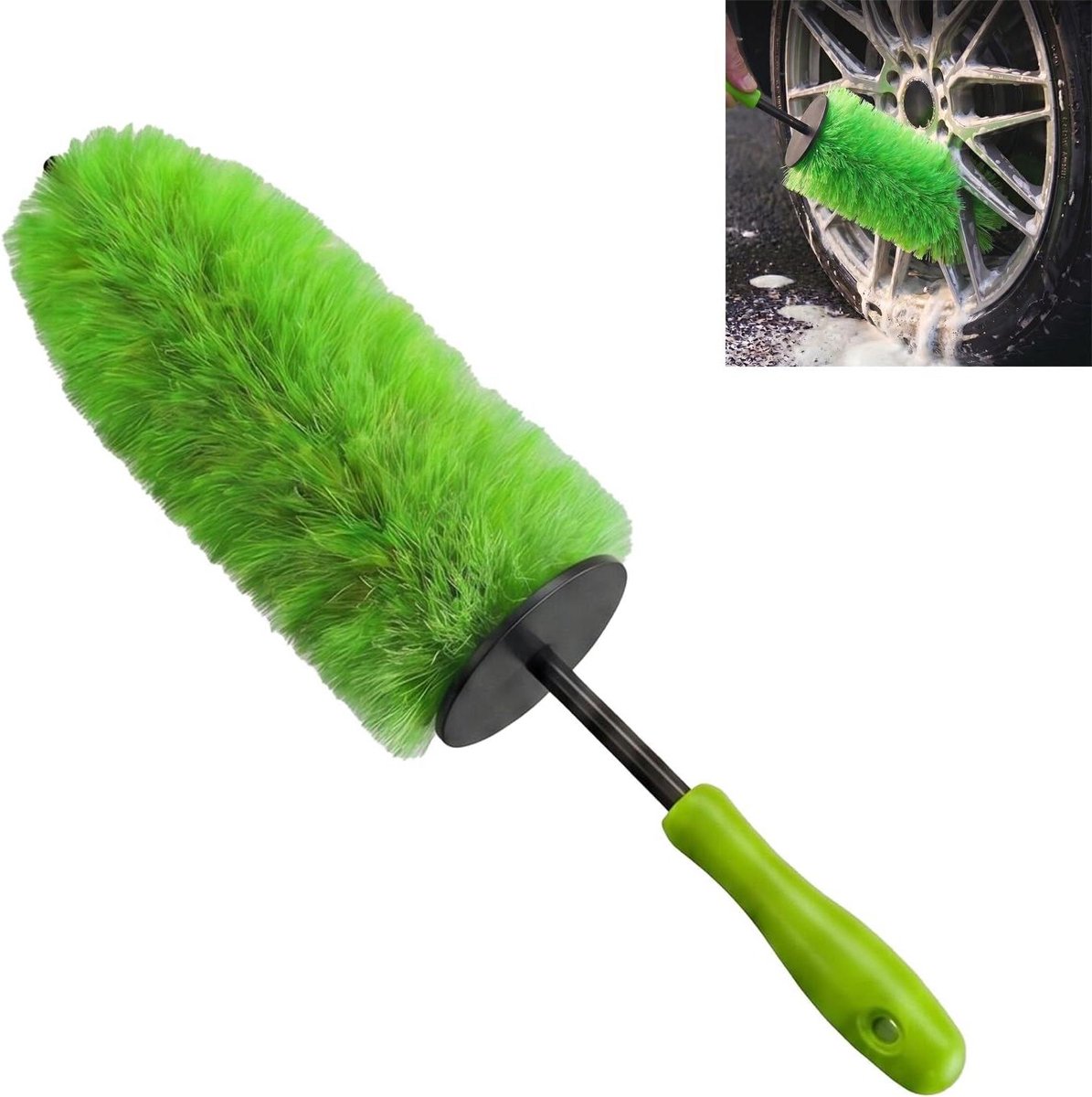 Microvezel Velgenborstel - Velgenreiniger - Auto Poetsen - Spatwerend Ontwerp - 45 cm - Groen