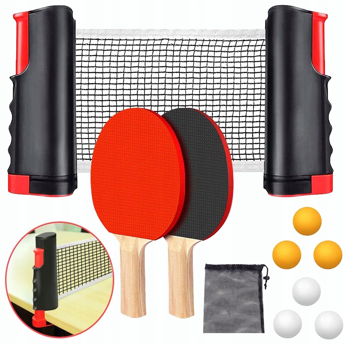 Complete Tafeltennis Set: 2 Batjes, 6 Balletjes, Net & Tas