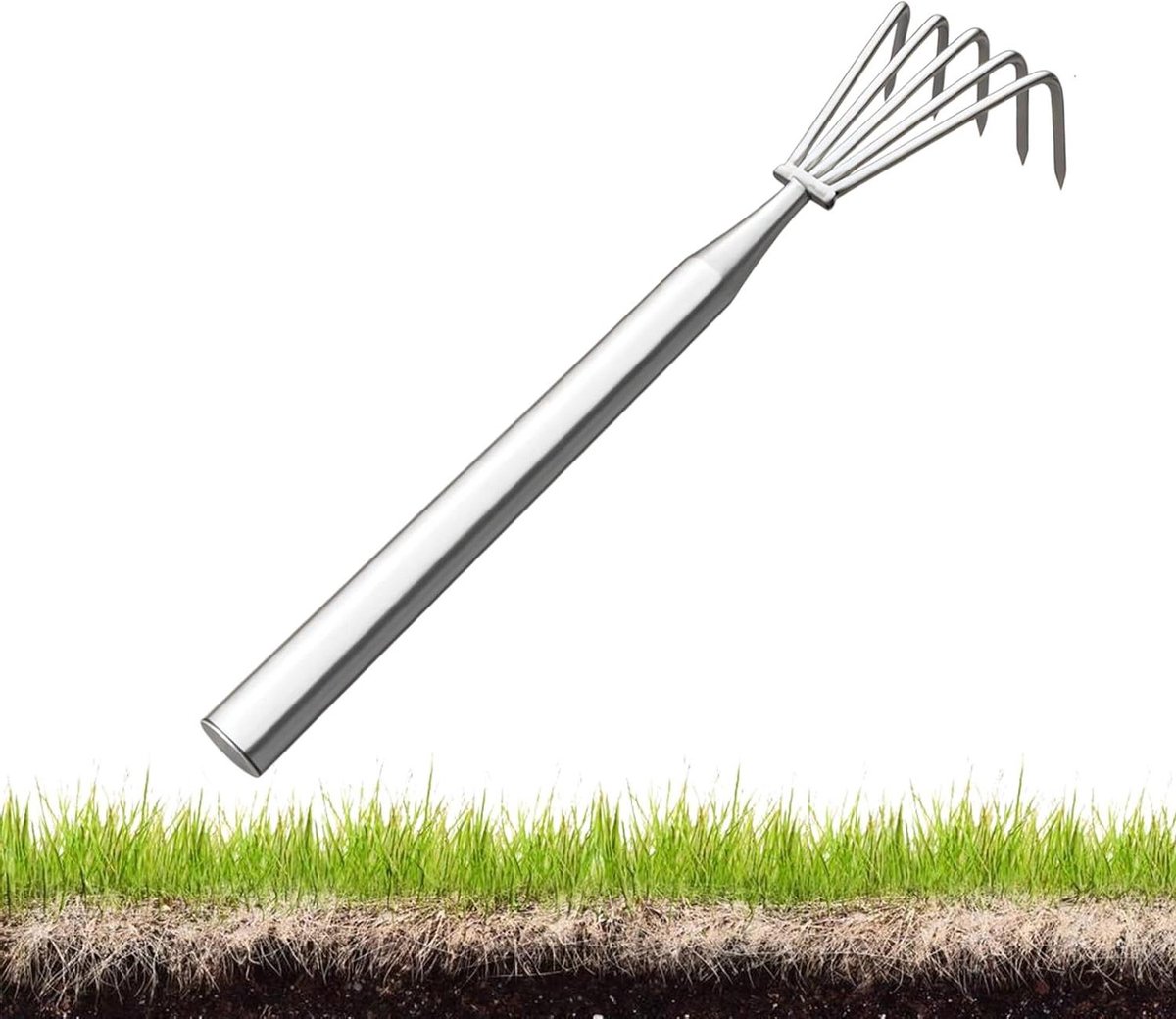 Gras Hark - Tuin hark - Onkruid wieden - Ergonomische steel - 5 klauwen - Metaal