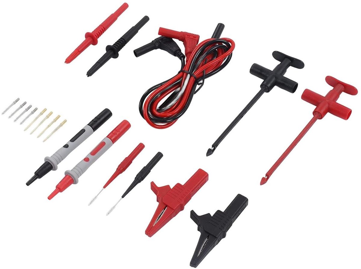 Testkabels Kit - Meetkabels - Elektrisch Testen - Dubbele Isolatie - 30VAC-60VDC 19A - Rood en Zwart