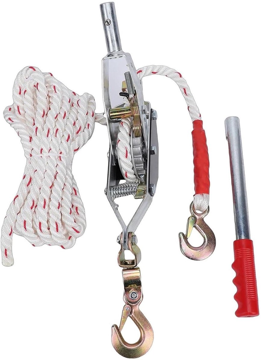 Kabellift Touwtrekker - Handmatige Lier - Zware Lasten Verplaatsen - Dubbele Haken - 1.5 Ton - Zilver