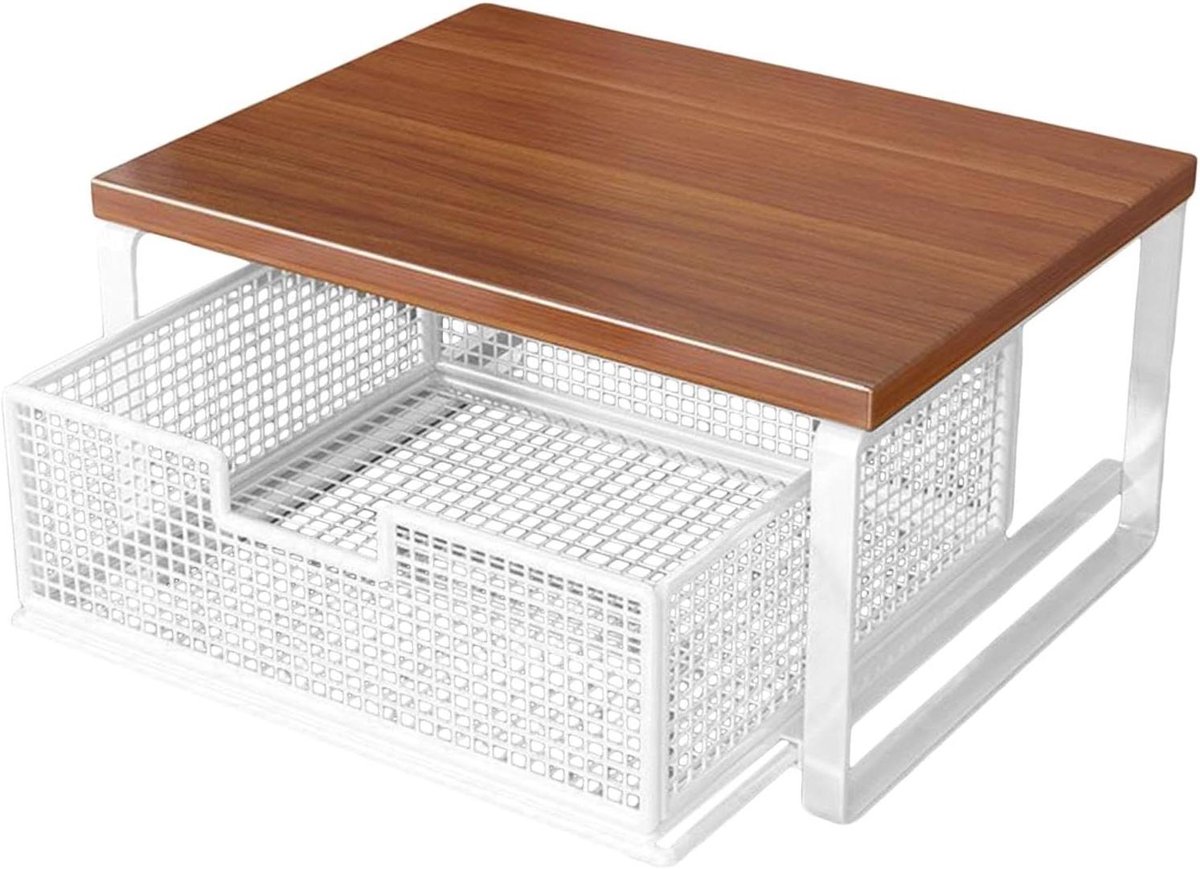 Printer Stand - Opbergrek Bureau - Ruimte Besparen - Tweelaags Ontwerp - 37x25x19 cm - Wit