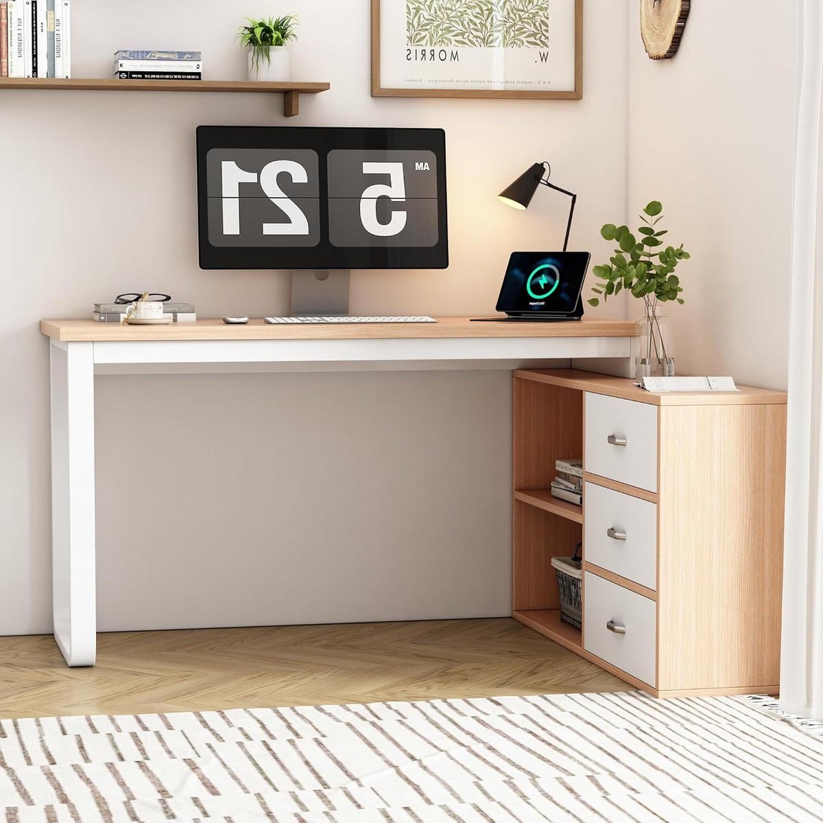 Bureau met laden - Werkplek met opbergruimte - Thuiswerken en studeren - Stabiele stalen constructie - 147x100x75cm - Natuurlijk