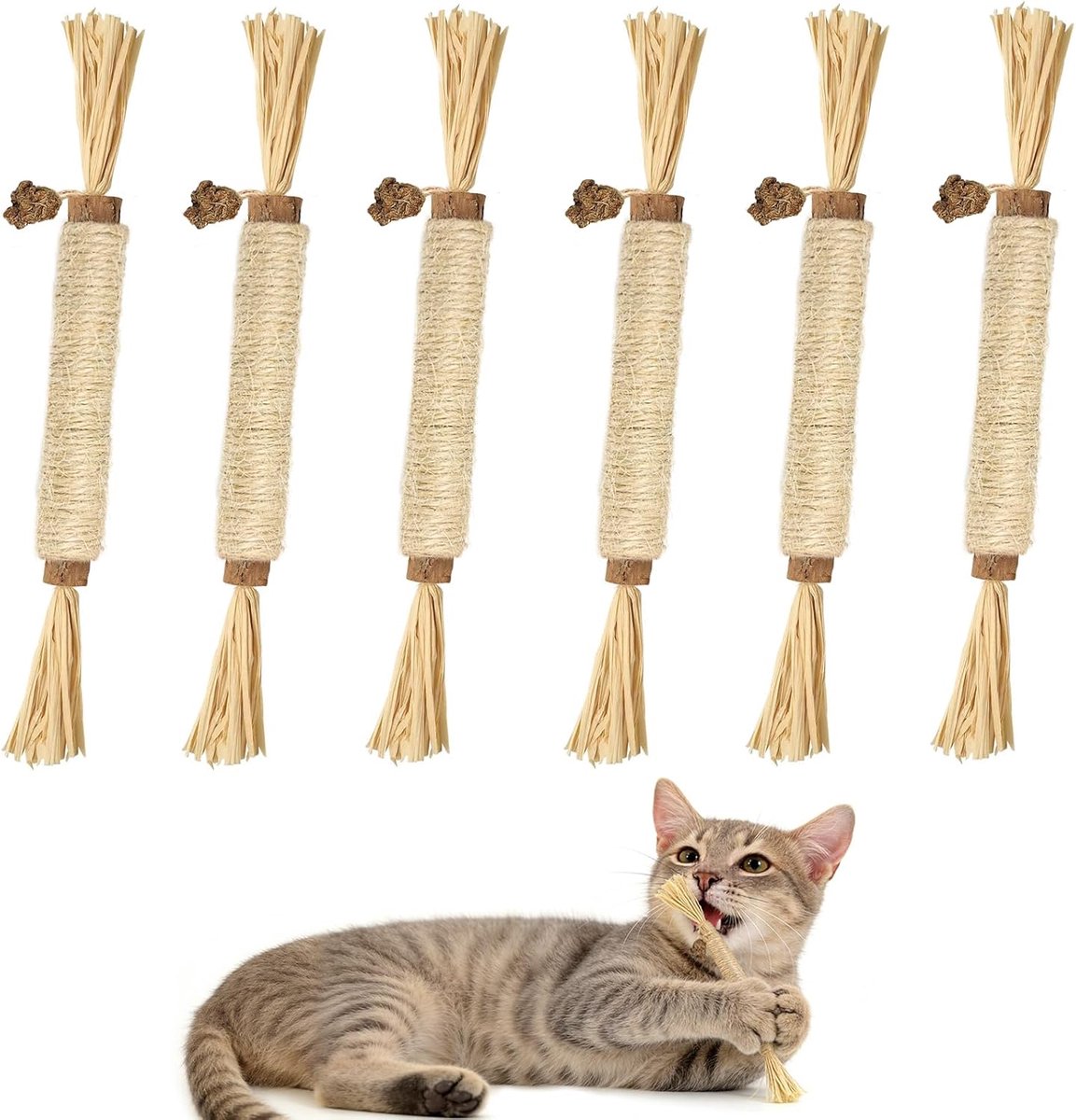 Oneay Kattenkruid Kattenspeeltjes Set van 6 – Natuurlijk Kauw- en Tandspeelgoed voor Katten, Gebitsverzorging, Tandreiniging en Frisse Adem