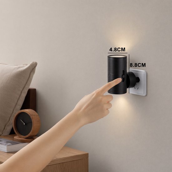 carmderin - Nachtlampje Stopcontact - 1 stuks - Stekkerlampen - Automatische Lichtsensor En Instelbare Helderheid - Volwassenen - Boven en Onder Verlichting - Dimbaar - Dag- en Nachtsensor - Stekkerspot - Zwart van Merkloos — afbeelding 2